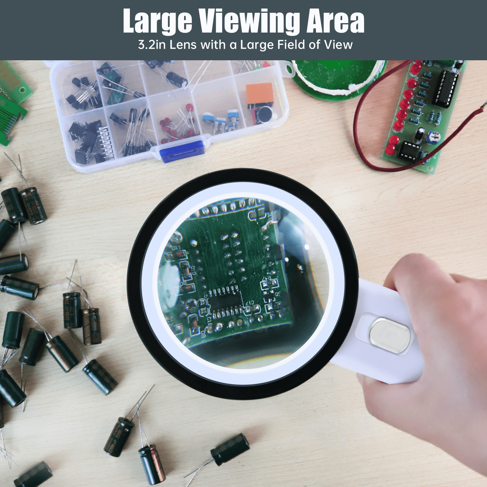 Magnifying Glass 30X Handheld 12 LED Light Magnifier for Reading Inspection Coin
