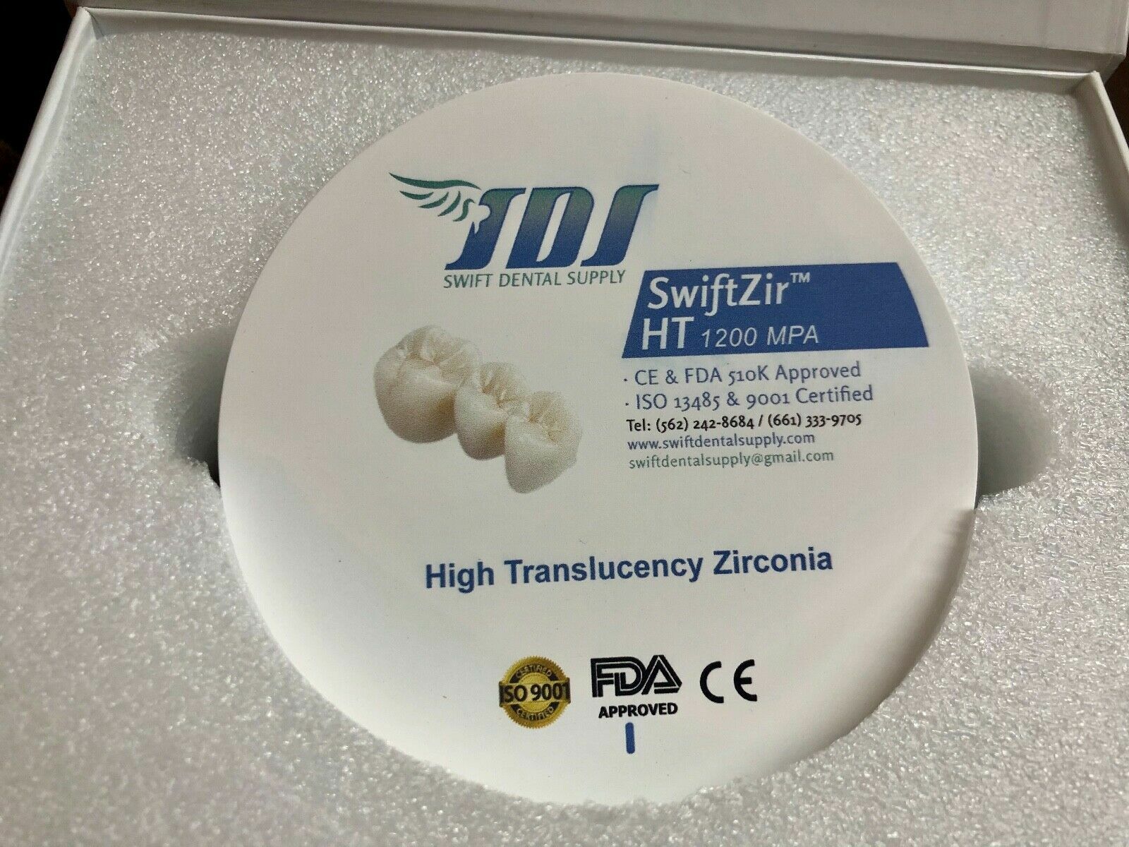WHITE ZIRCONIA - Swift Dental Zirconia Pucks disks for CAD CAM