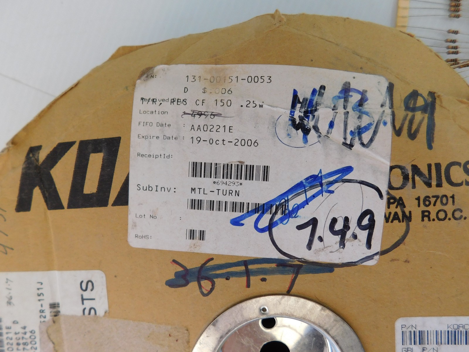 Koasper Electronics CF 1/4LT52R151J 150R QTY 5000? (THQ82)