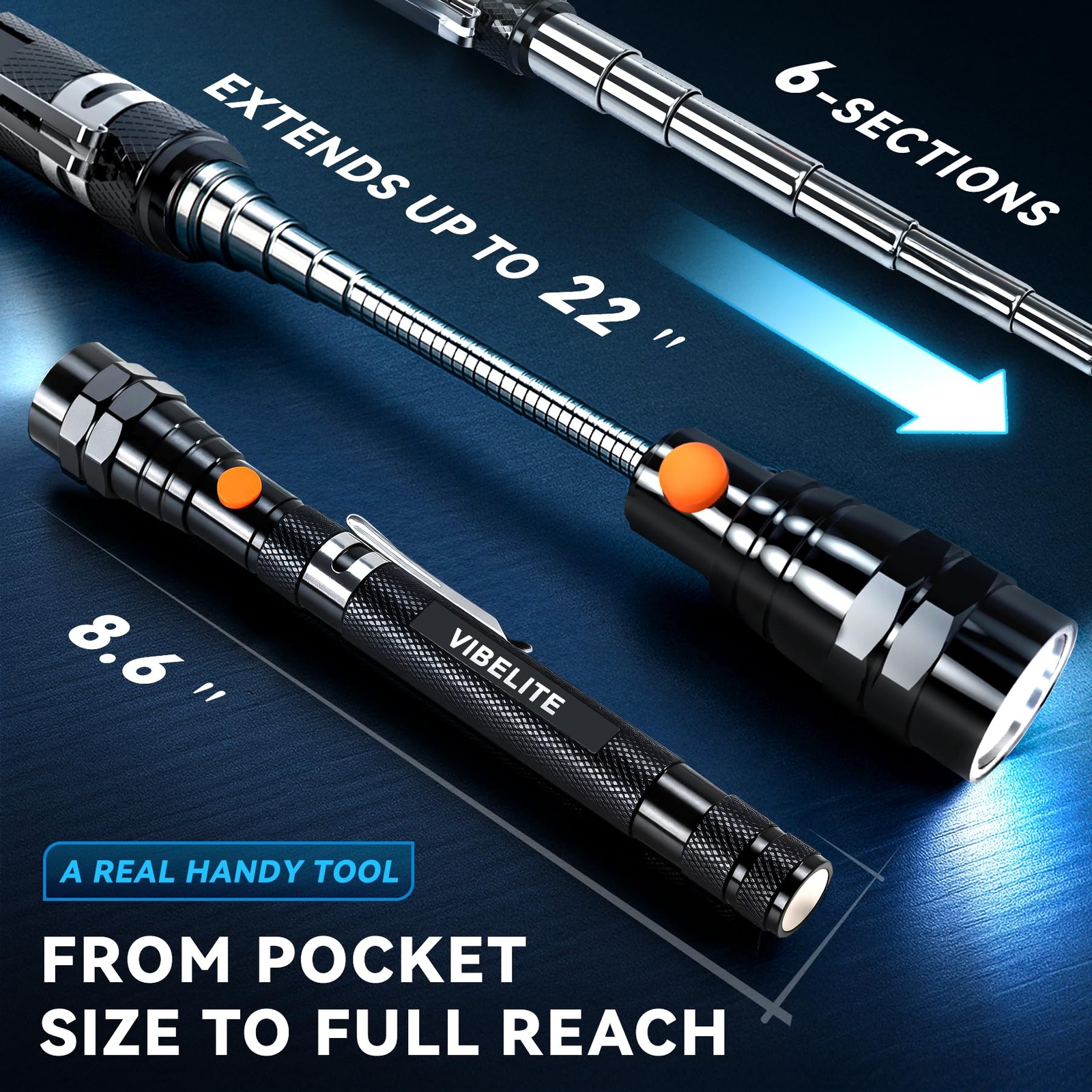 VIBELITE Extendable Magnetic Flashlight with Telescoping Magnet Pickup Tool- Dad