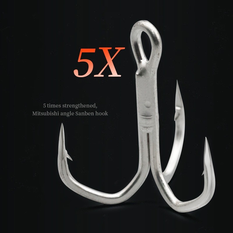 5X Strong Hook High Carbon Steel Classic Round Bend Triple Fishing Hooks 10#-2#