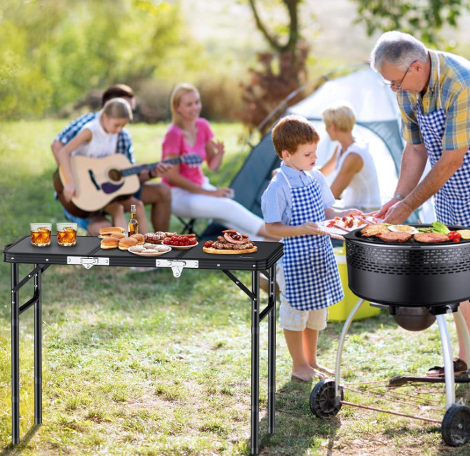 3ft Folding Aluminum Camping Table, Adjustable Height, Portable Outdoor Table