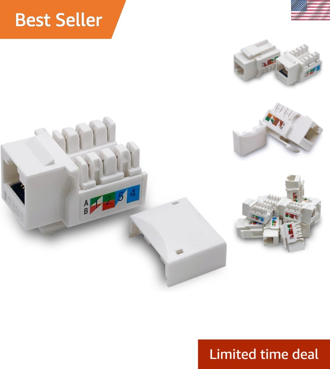 10 Count Cat6 Keystone Jack Pack - Compatible with Cat5/5e/6 for Easy Networking