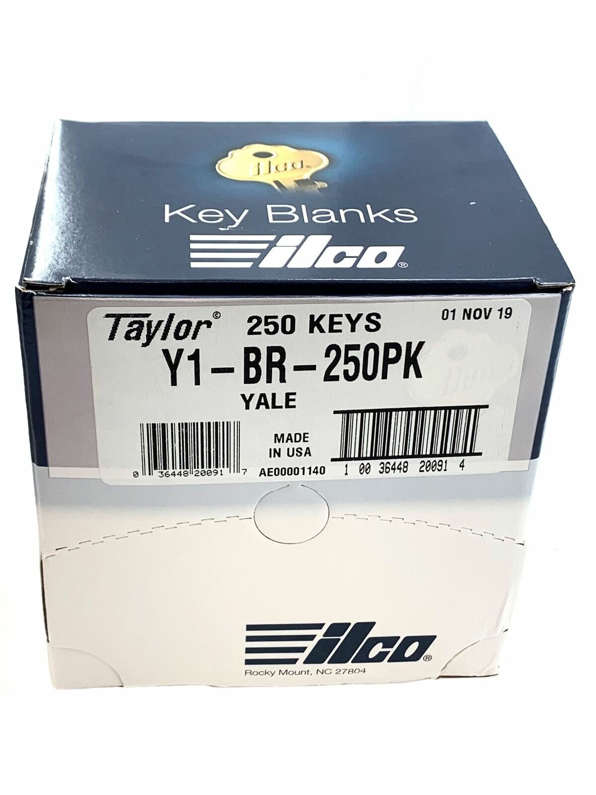 Y1 Brass Key Blank, Ilco Y1-BR-250PK, 250/Box