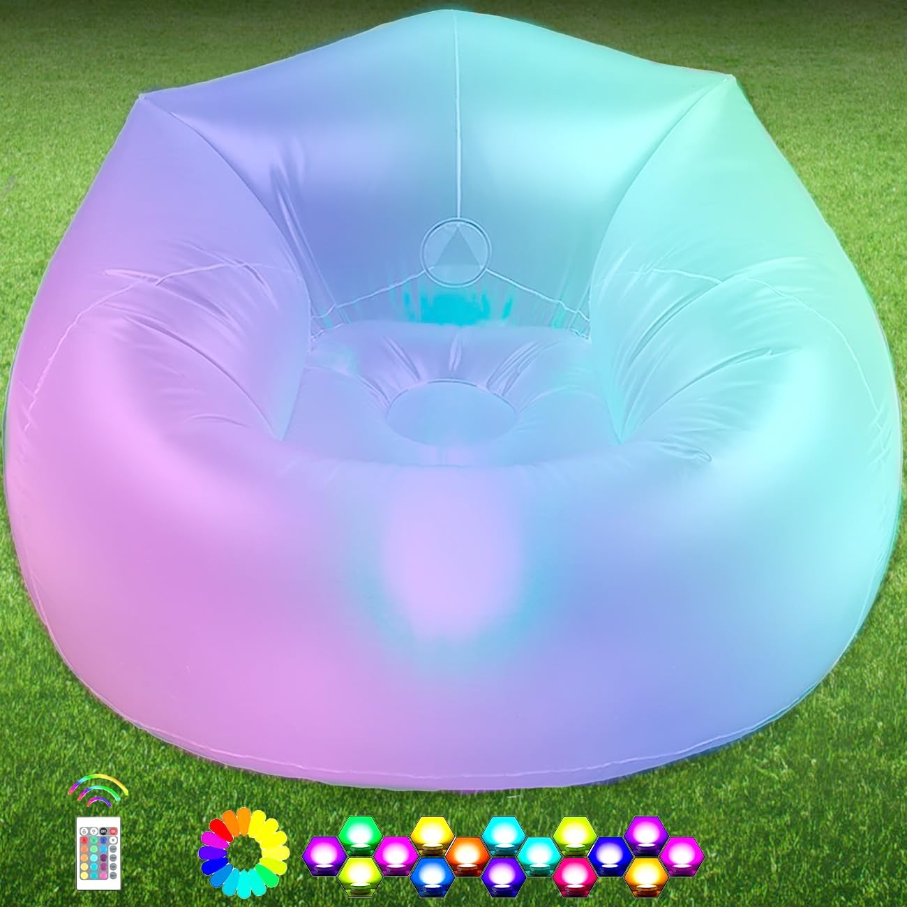 Balabulala Inflatable LED Couch for Kids,Illuminated Blow Single Size, White