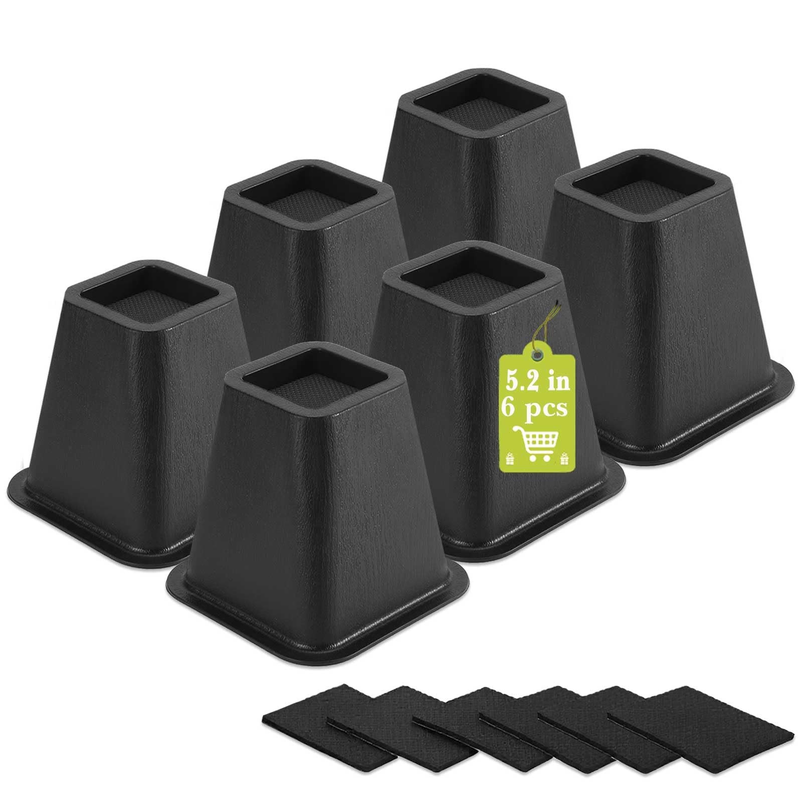 6 Pack 6Inch Heavy Duty Furniture Bed Risers Square Table Leg Lift Black Frame