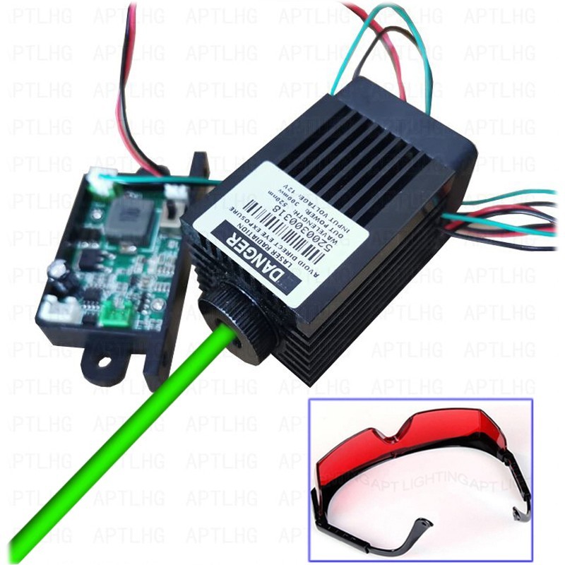 TTL & Analog Green 520nm 300mW Laser Diode Head Laser Module Dot Beam+Goggles