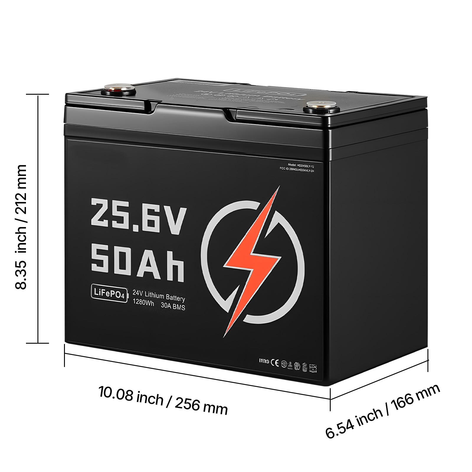 Uimoso 24V 50Ah LiFePO4 Lithium Battery with Bluetooth and 30A BMS