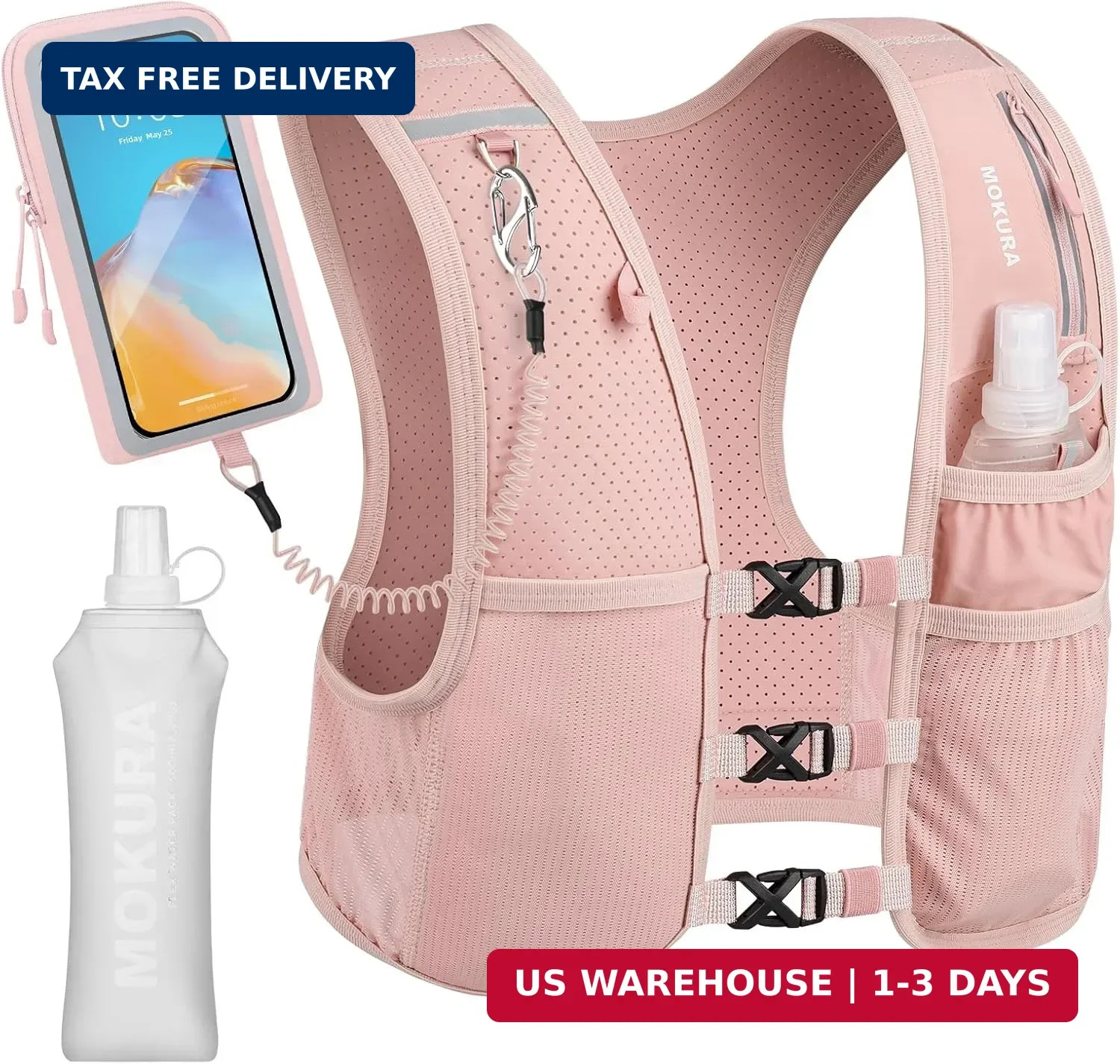 MOKURA Running Vest for Women Men, Lightweight Hydration Vest with 500ML Soft Fl