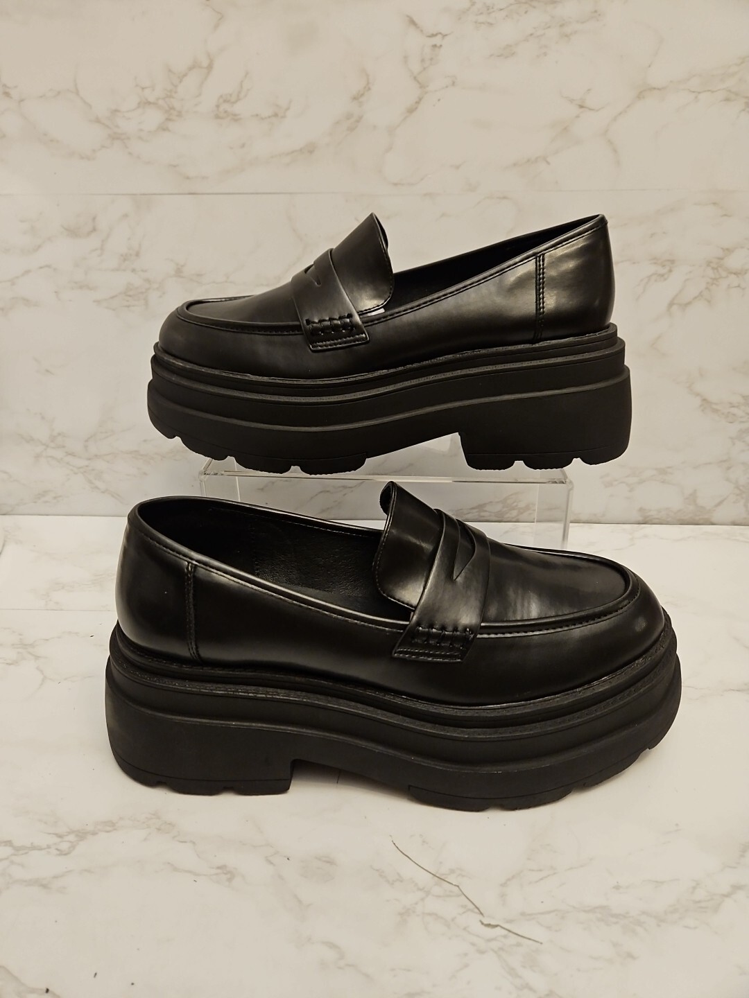 AKIRA Azalea Wang Black Leather Platform Women's Size 10 Style PAX-BLACK