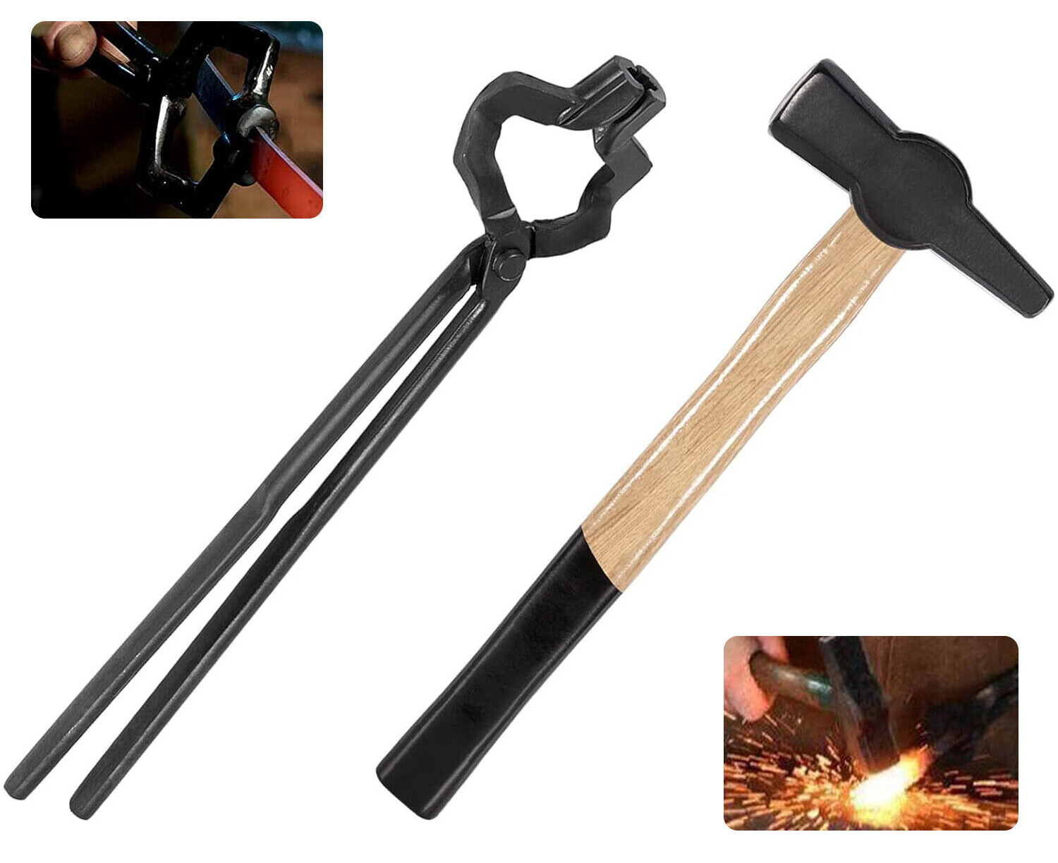 16" Z V-Bit Style Tongs & Blacksmiths' Hammer for Bladesmith Blacksmith Forge