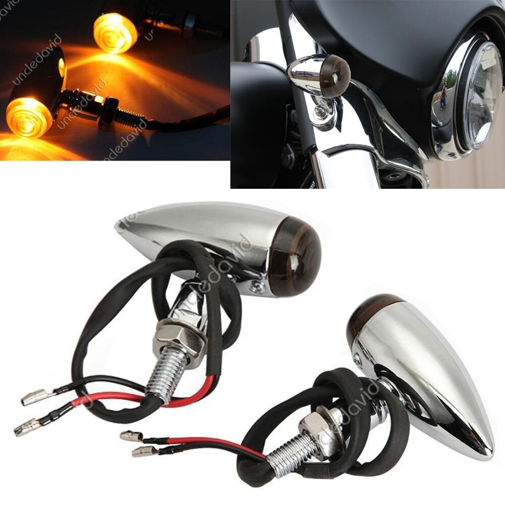 2x Bullet Motorcycle Turn Signals Amber 12V For Honda Suzuki Yamaha Kawasaki