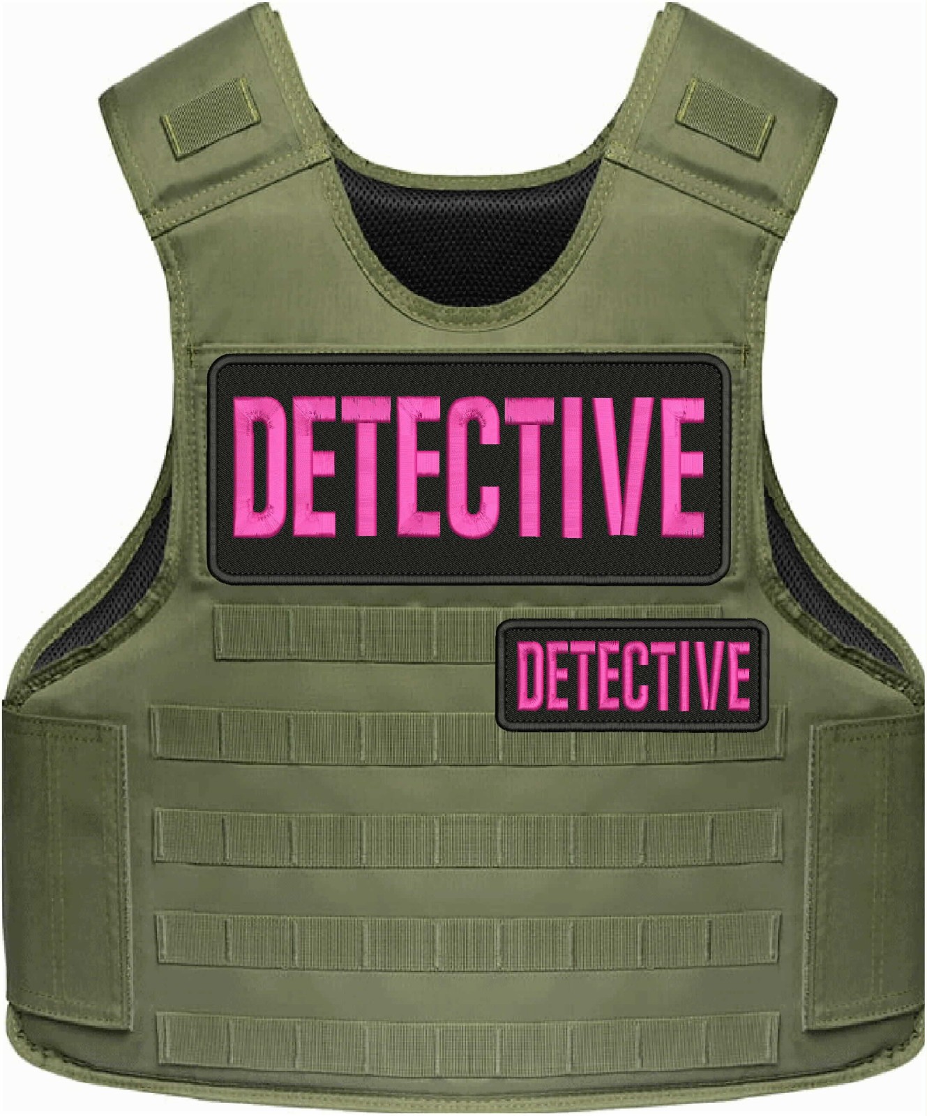 Detective Embroidery Patch 4x10 And 2x5 Hook On Back Pink On Black