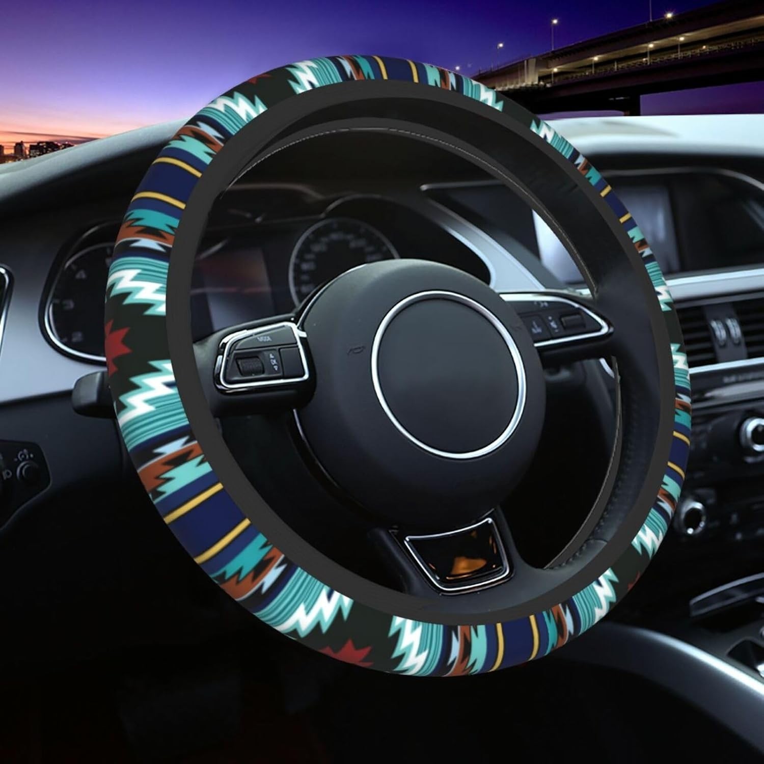 Native American Tribal Steering Wheel Cover for Women Men Turquoise Blue