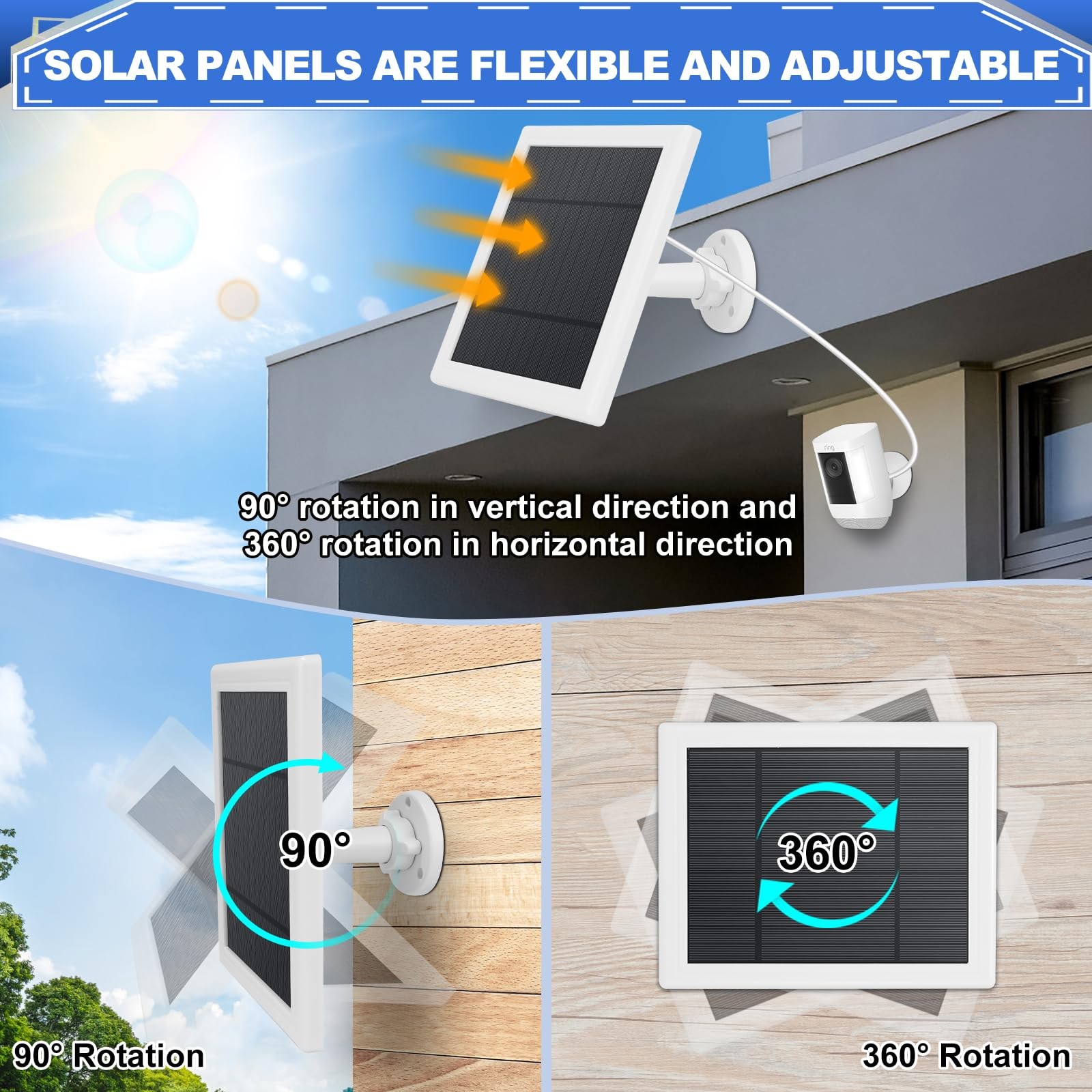 Solar Panel for Camera 5W Solar Charger Compatible with Ring Spotlight &Stick...