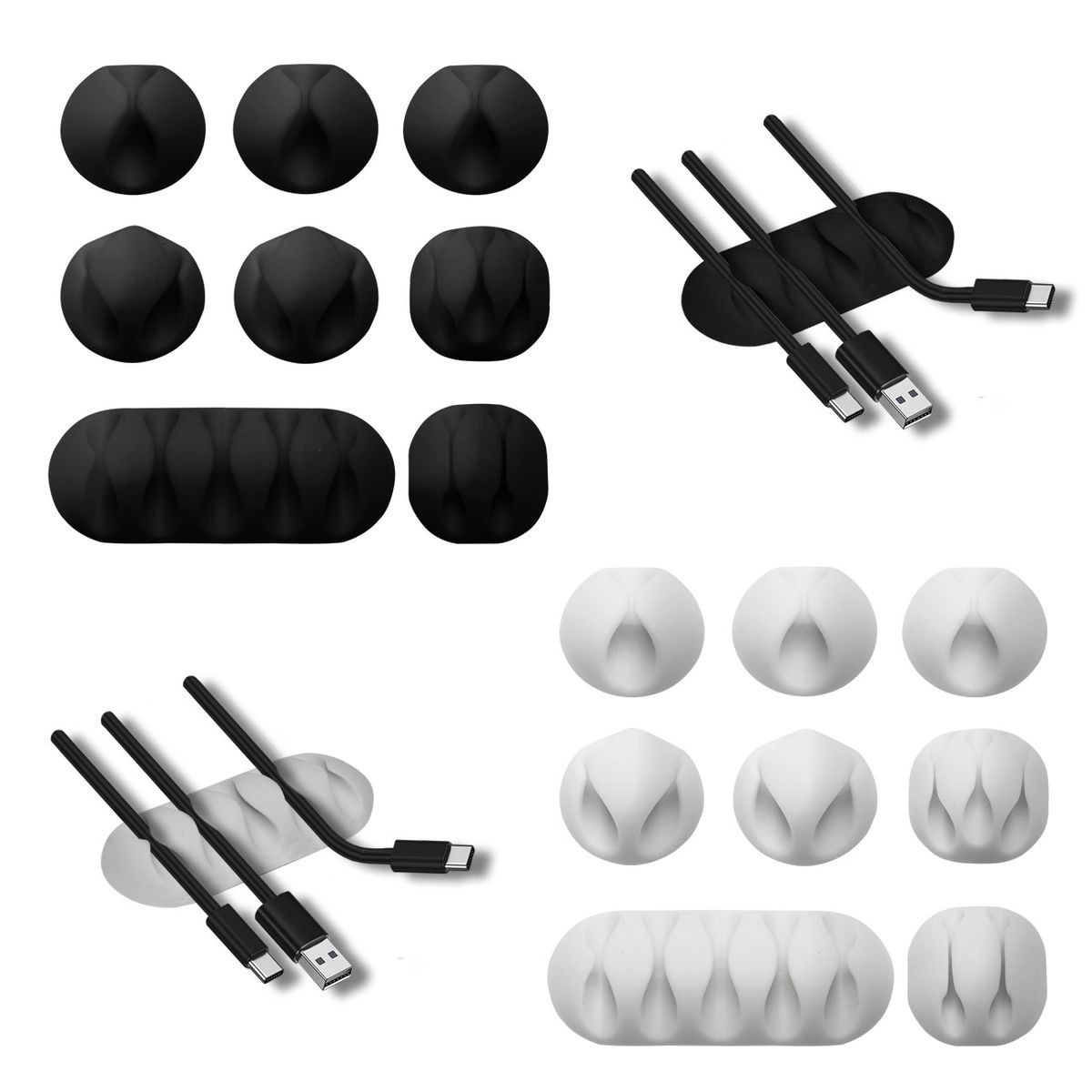 Set of 8 Cable Management Clips Cable Holder Cable Manager Organizer Self Adhesive