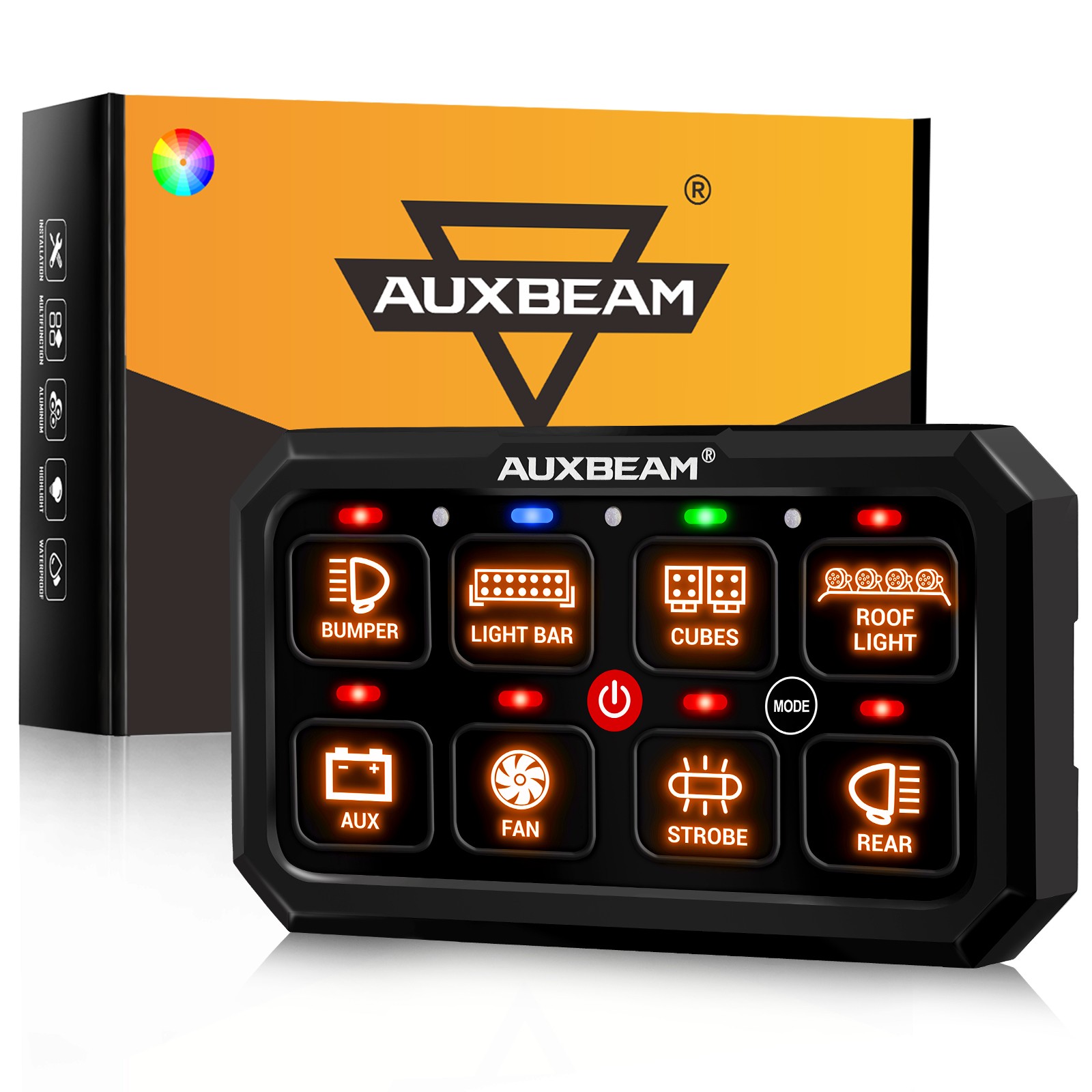 AUXBEAM RGB 8 Gang Light Switch Panel Circuit Control For Can-Am Maverick X3 4x4