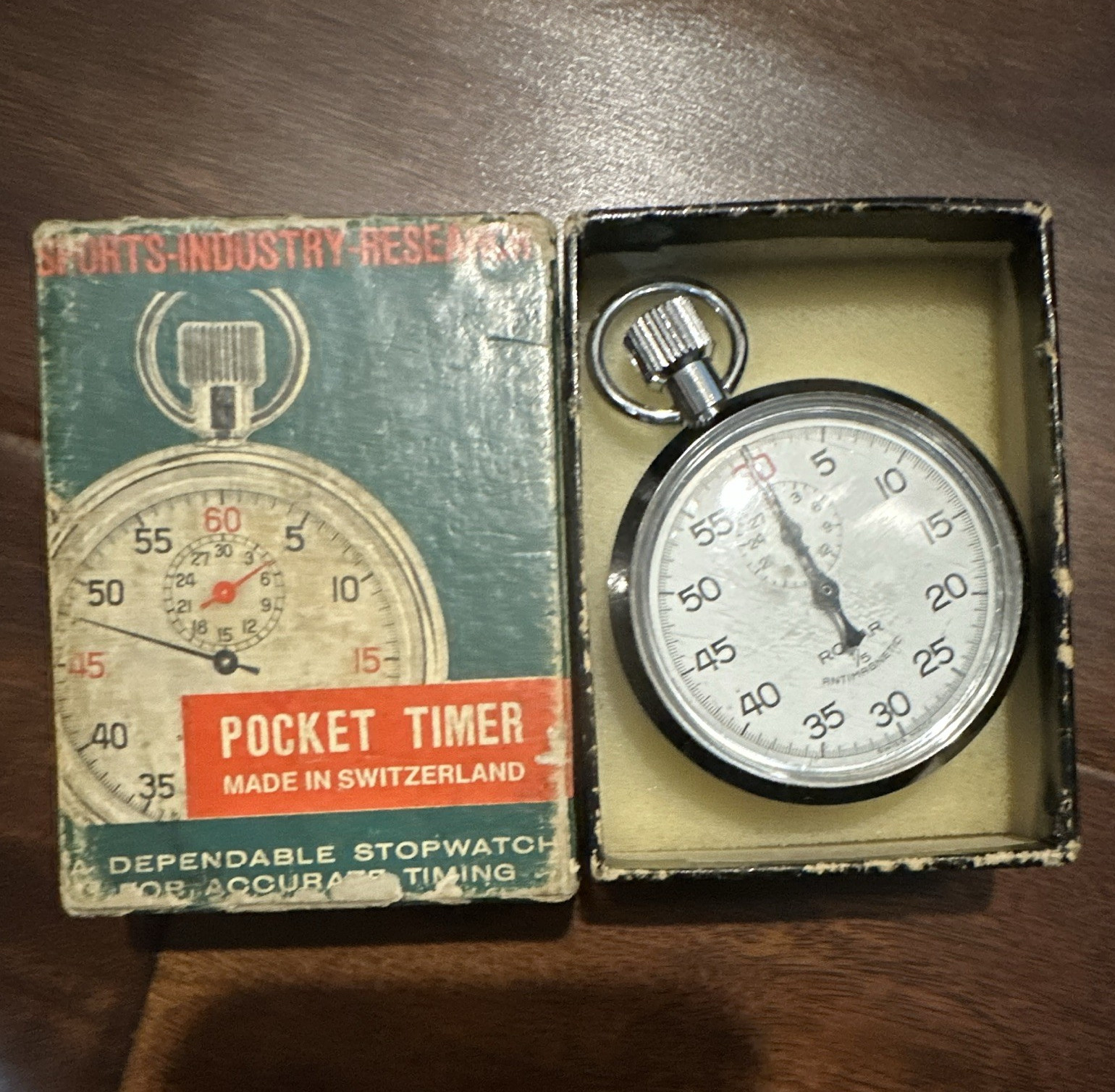 Functional VINTAGE Swiss Made Pocket Stopwatch Timer, Silver Metal Stopwatches