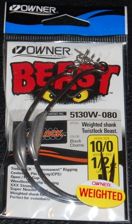 OWNER 5130W-080 WEIGHTED BEAST w/ TWISTLOCK Hook Size 10/0 - 1/2 oz Weight