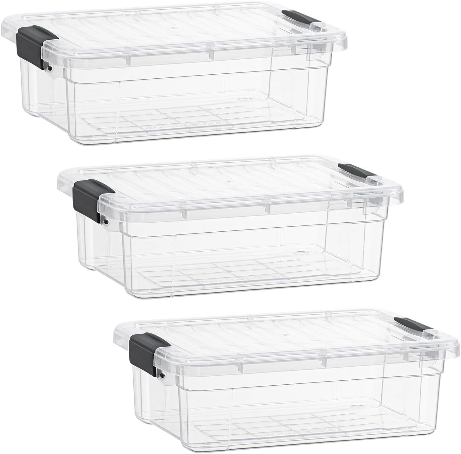 Superio Clear Storage Bins with Lids, 3 Pack- Plastic Storage Boxes - 2.3 Quart