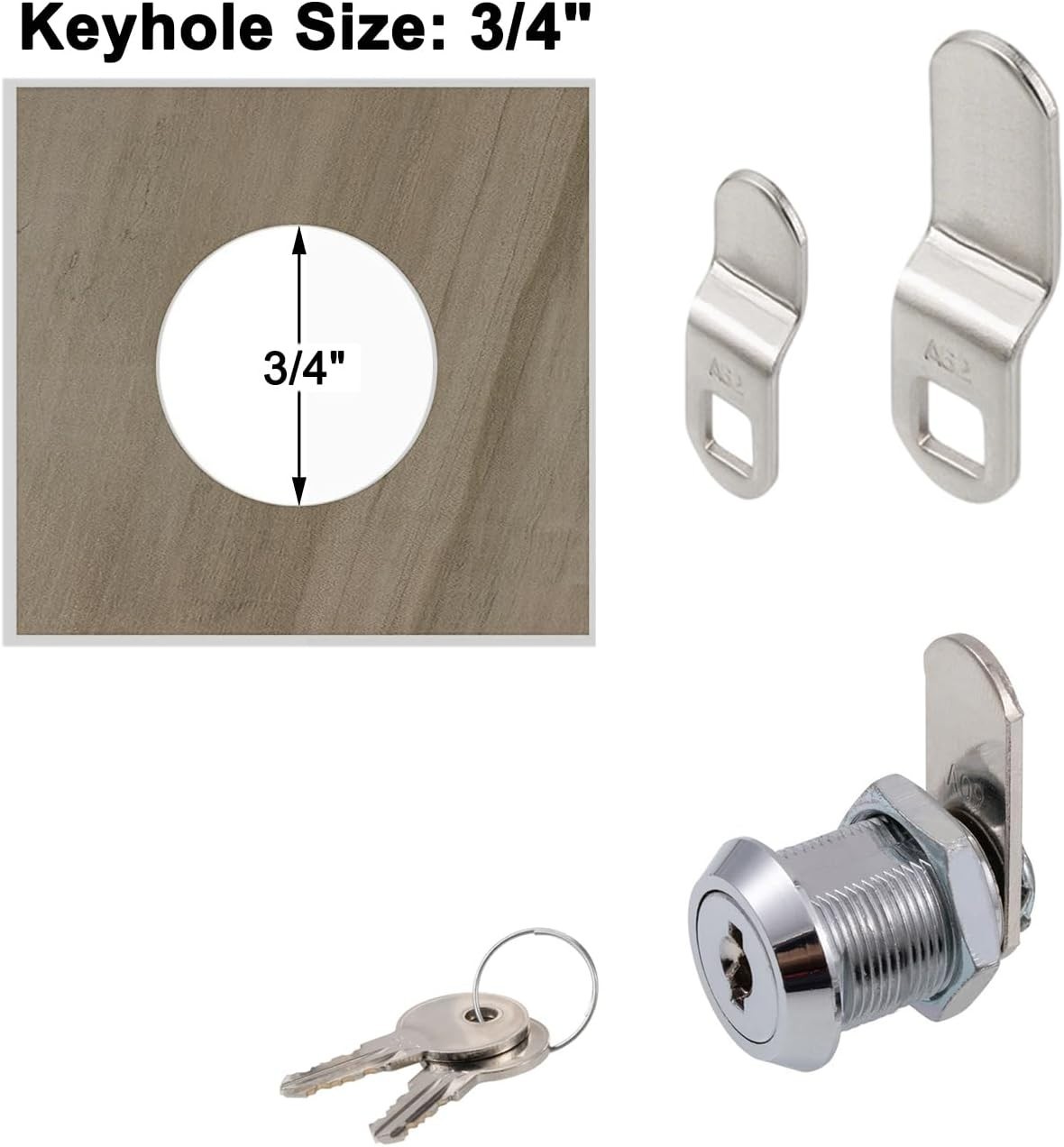 Chrome Finish Waterproof Cam Lock - 2 Pack, Perfect for File Drawers & Mailboxes