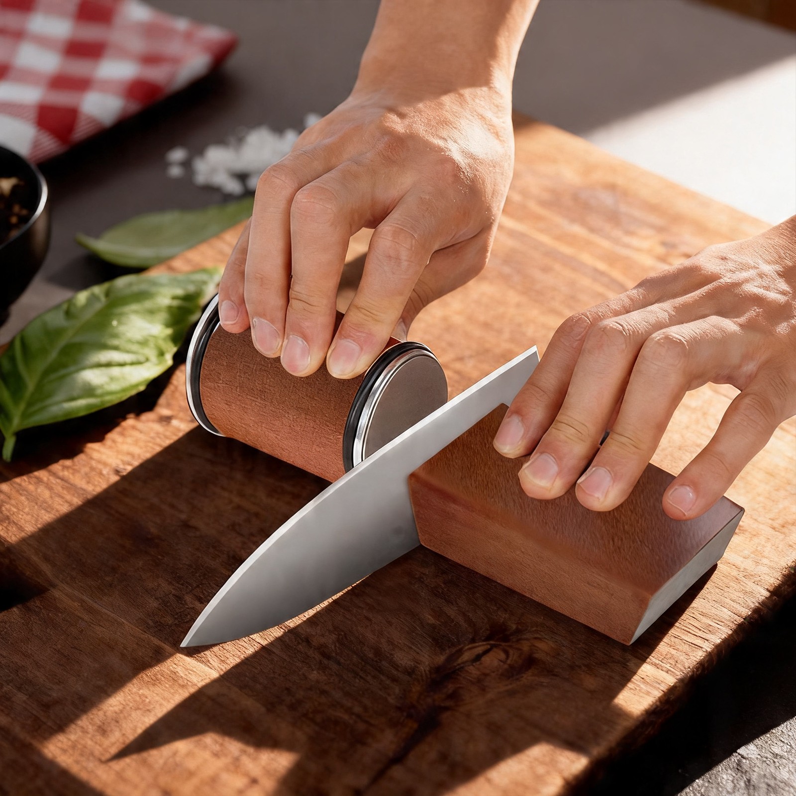 Manual Rolling Adjustable Angle Knife Sharpener And Two Diamond Grit Discs