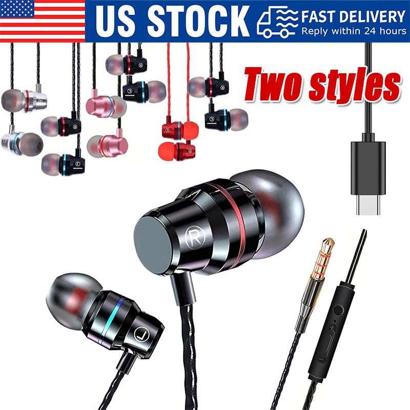 HIFI Bass Stereo Wired Earbuds Headset In-Ear Earphone Headphone MIC 3.5mm USB-C