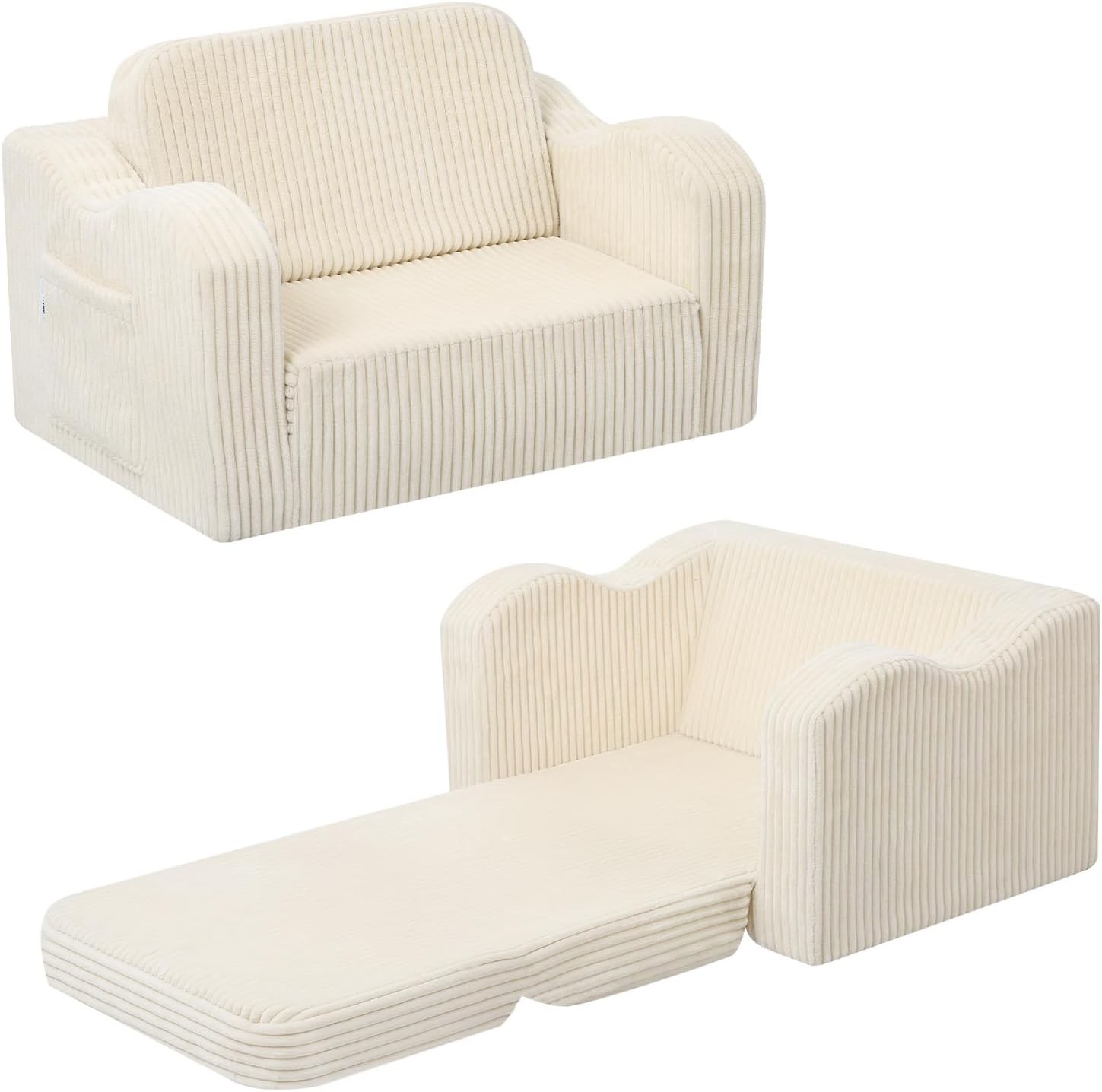 Toddler Couch Fold Out – 2-in-1 Convertible Kids Sofa Bed W/ Soft Corduroy Cover
