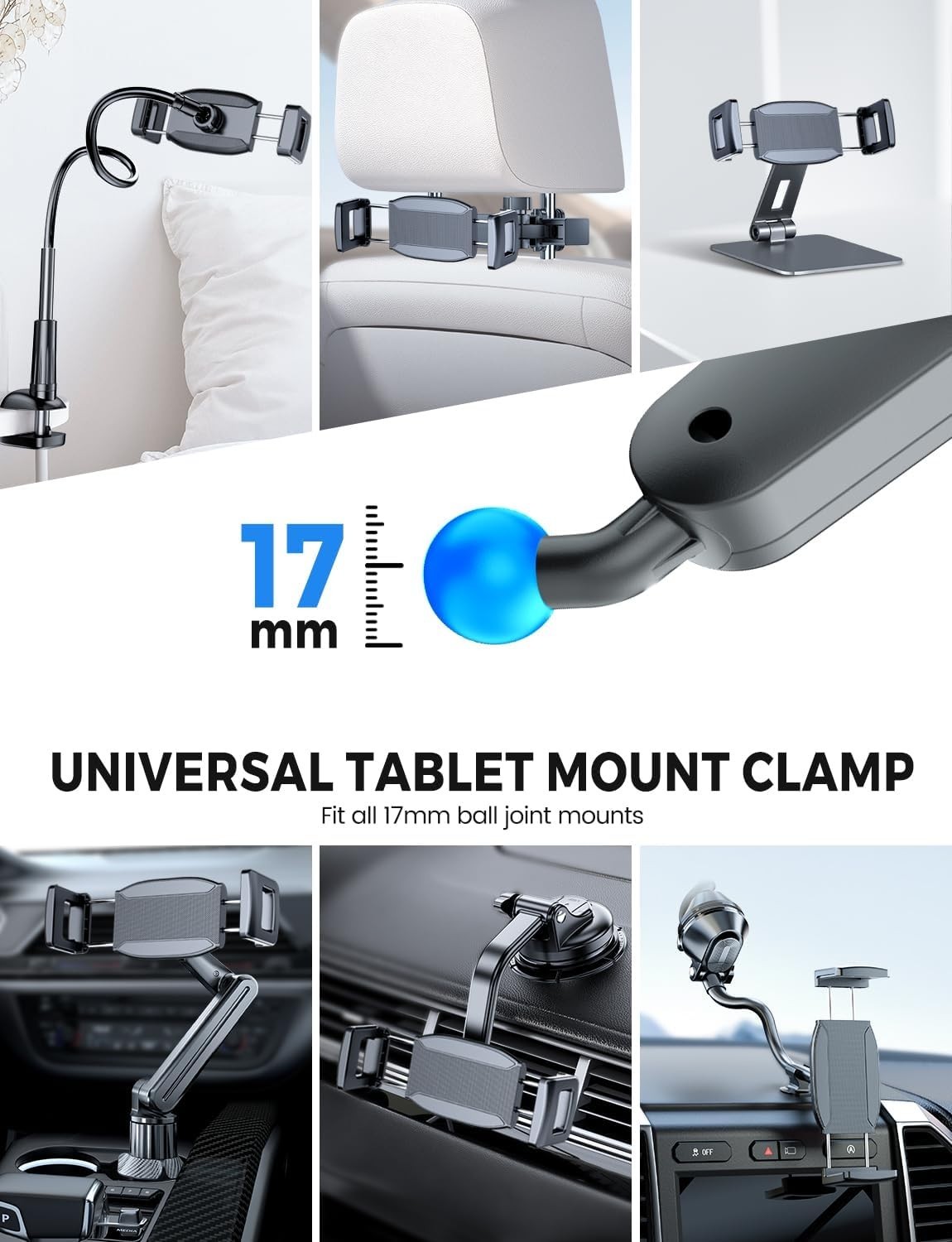 Versatile Tablet Clamp with 360° Rotation for Complete Viewing Flexibility