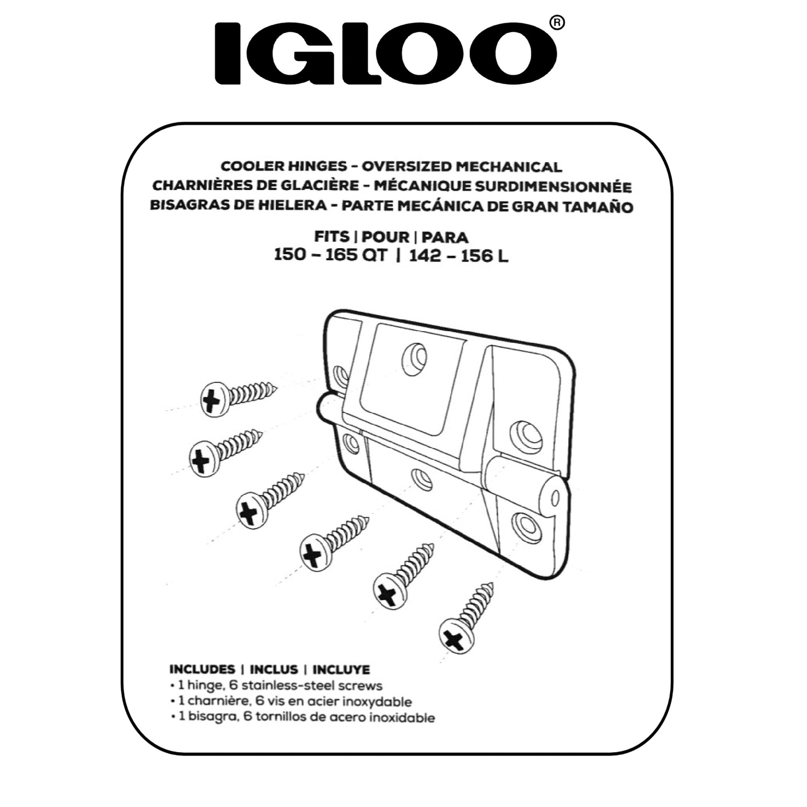 Igloo Cooler Oversized Mechanical Hinge for 150-165 QT Coolers, Black (Single