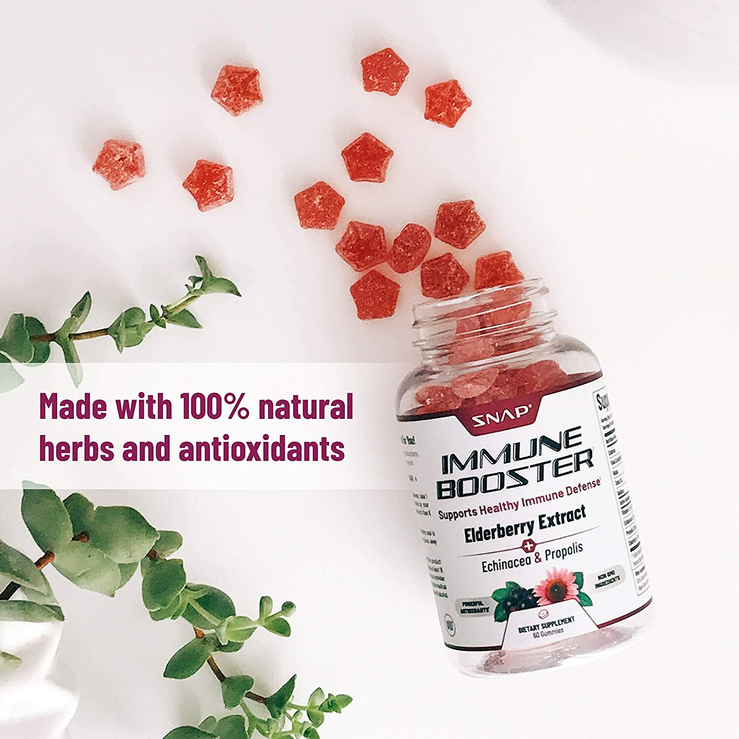 Organic Elderberry Gummies Chews Immune Support Supplement with Vitamin C - 60ct