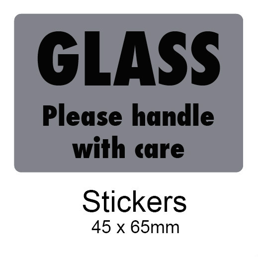 'GLASS Please handle with care' safety stickers - low tack removable adhesive