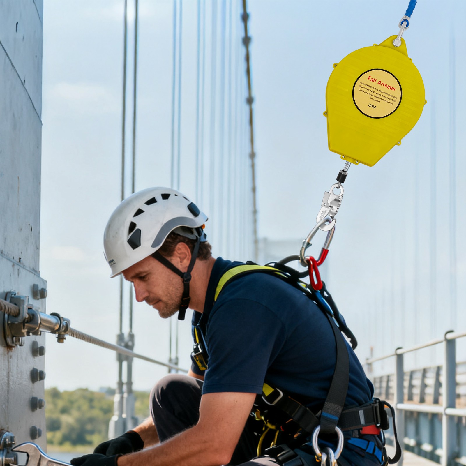 30M-Range Self-rRetractable Fall Arrester Fall Arrest Protector Yellow Max 150kg