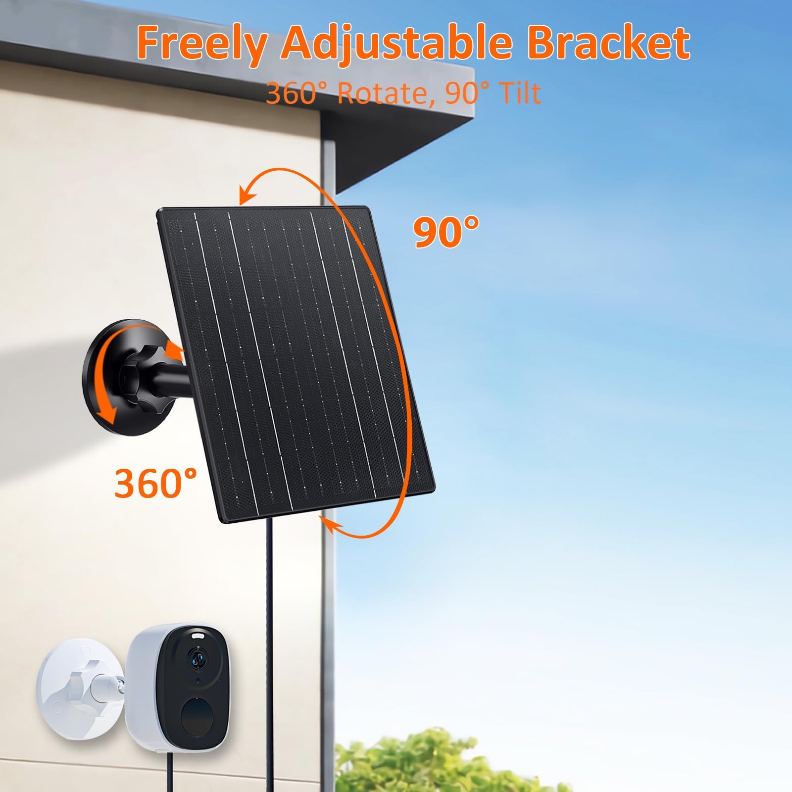 10W Solar Charger, 5V Solar Panel for Cameras with USB-C/Micro USB/DC 5.5x2.1...