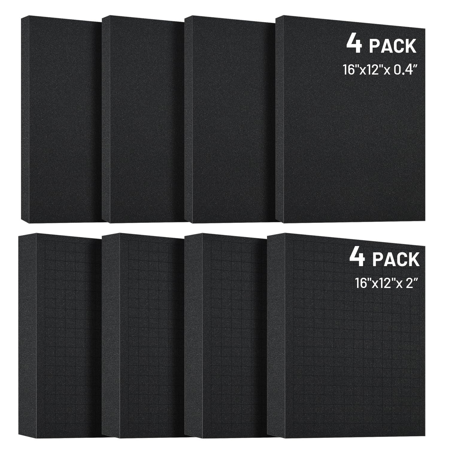 Dual-Thickness Case Foam Insert Kit 8PCS (4PCS 16x12x2" + 4PCS 16x12x0.4") - ...