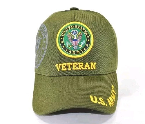 Army Veteran Green Military Embroidered Cap Acrylic Adjustable Hook & Loop Hat