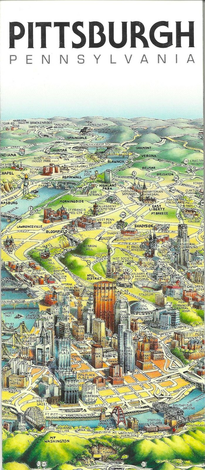 Map of Pittsburgh, Pennsylvania, by Unique Media, Folded Artistic Illustrated
