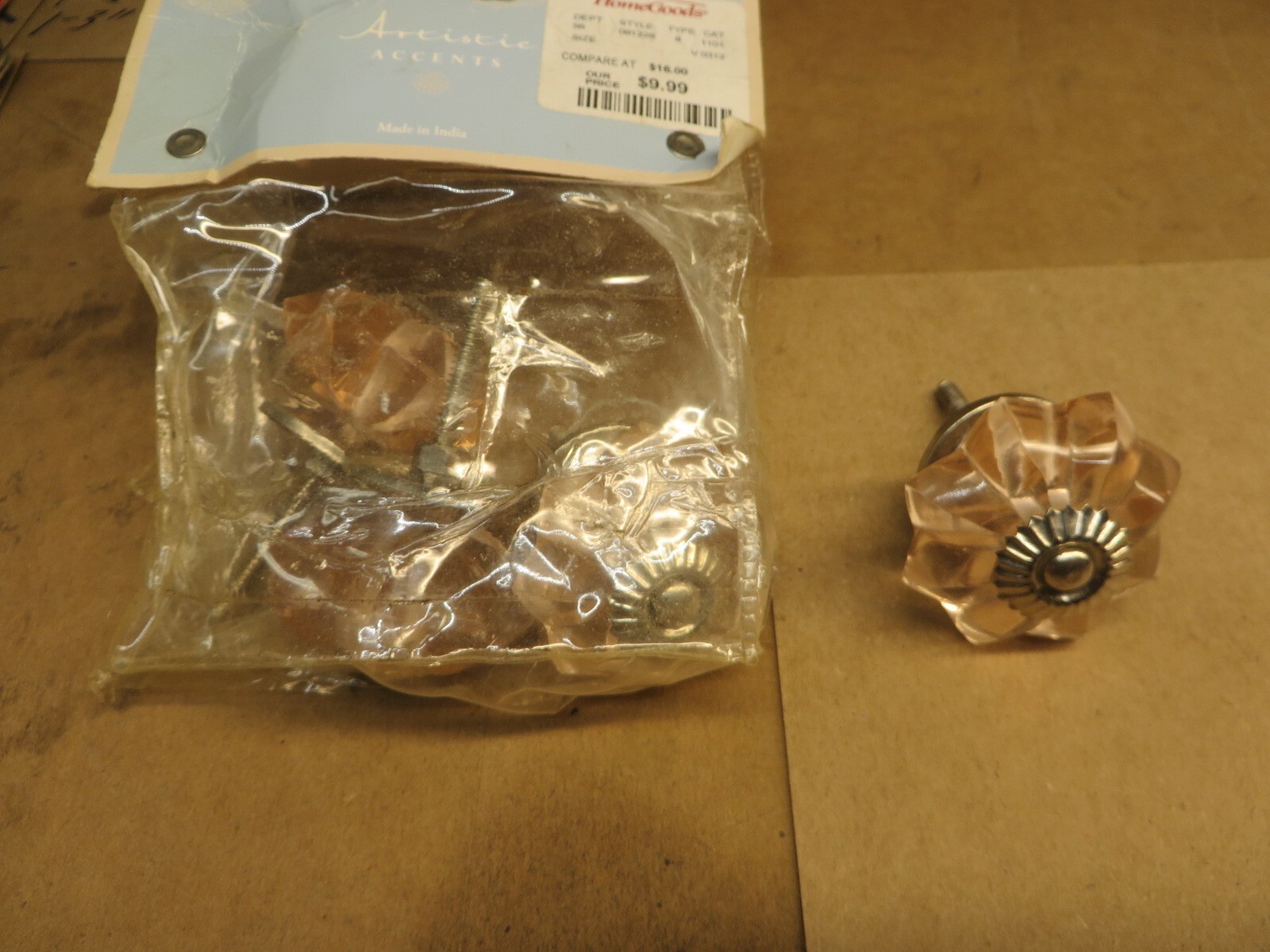ROSE COLORED FANCY DRAWER PULL VINTAGE 4 PACK NOS ARTISTIC ACCENTS