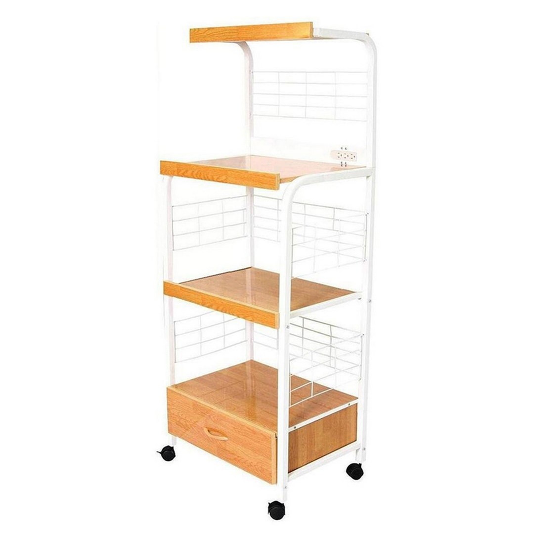 59.5" Tall 3-Tier Microwave Kitchen Cart with Drawer and Outlet