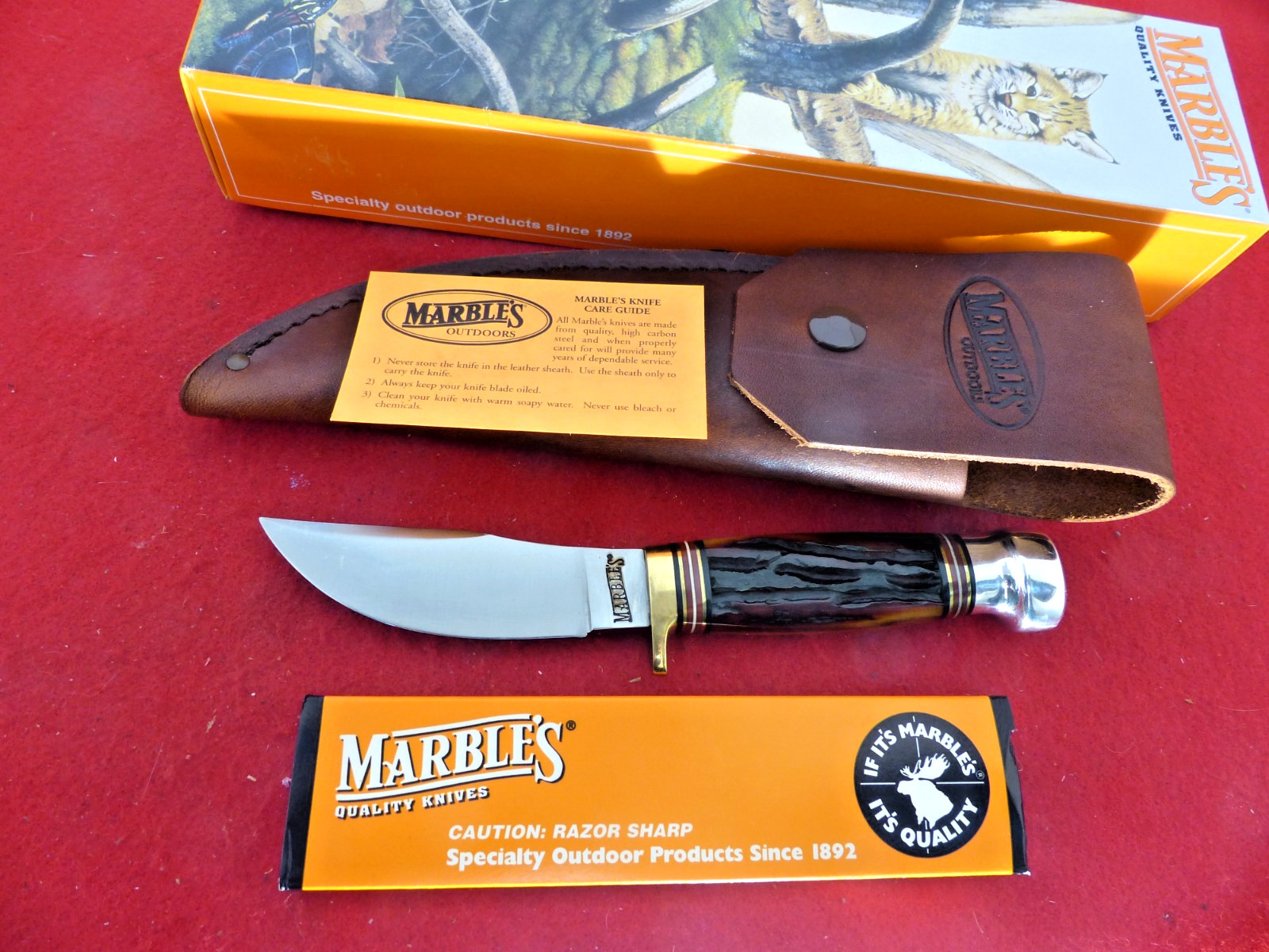 Marbles Gladstone USA Fieldcraft aluminum/bone mint fixed blade Sheath knife