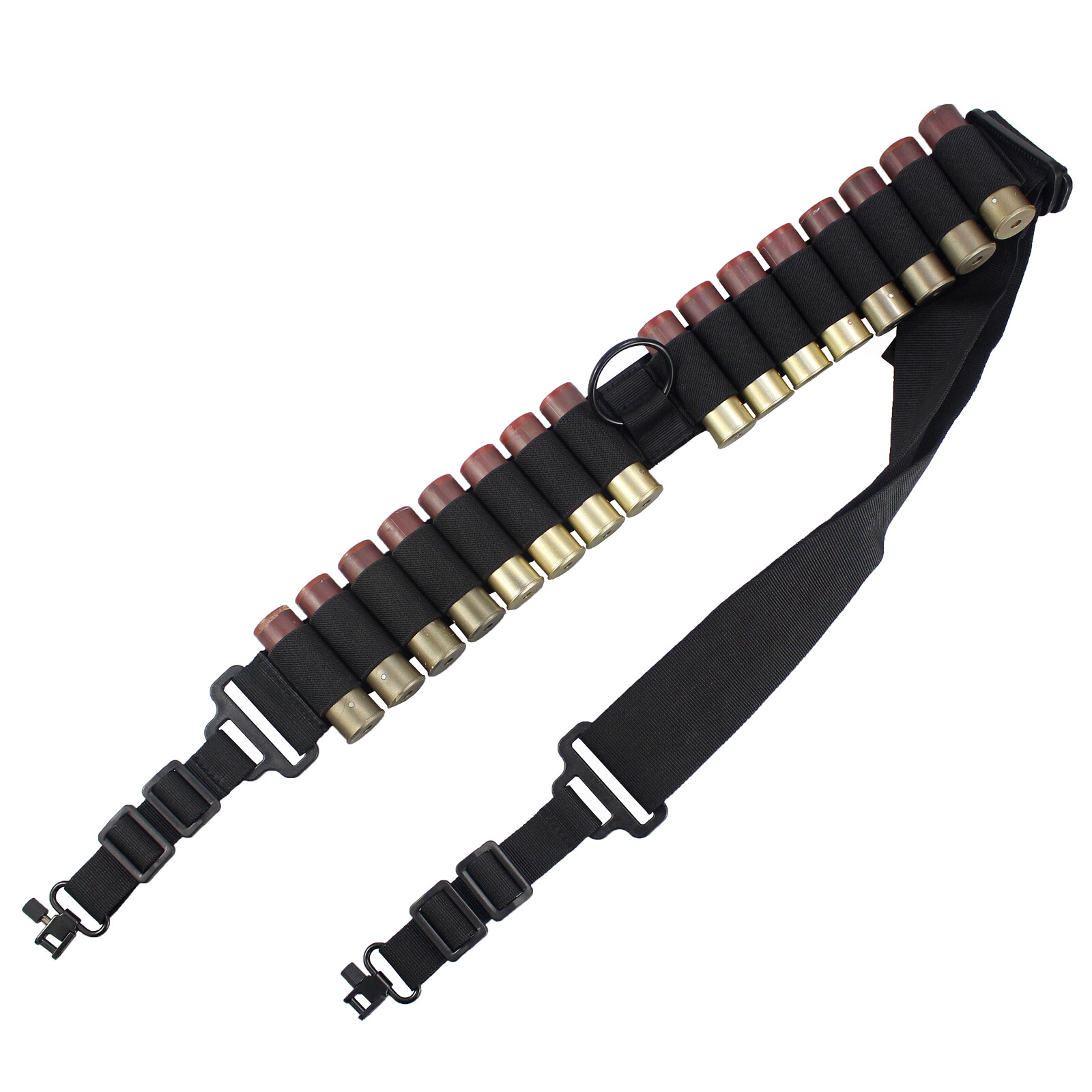 2 Point Non-Slip Adjustable Ammo Sling Shotgun Sling with 16 Shell Holder-Black