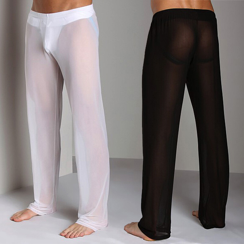 Men's Sheer See Through Mesh Underwear Sports Fitness Long Johns Pants Leggings