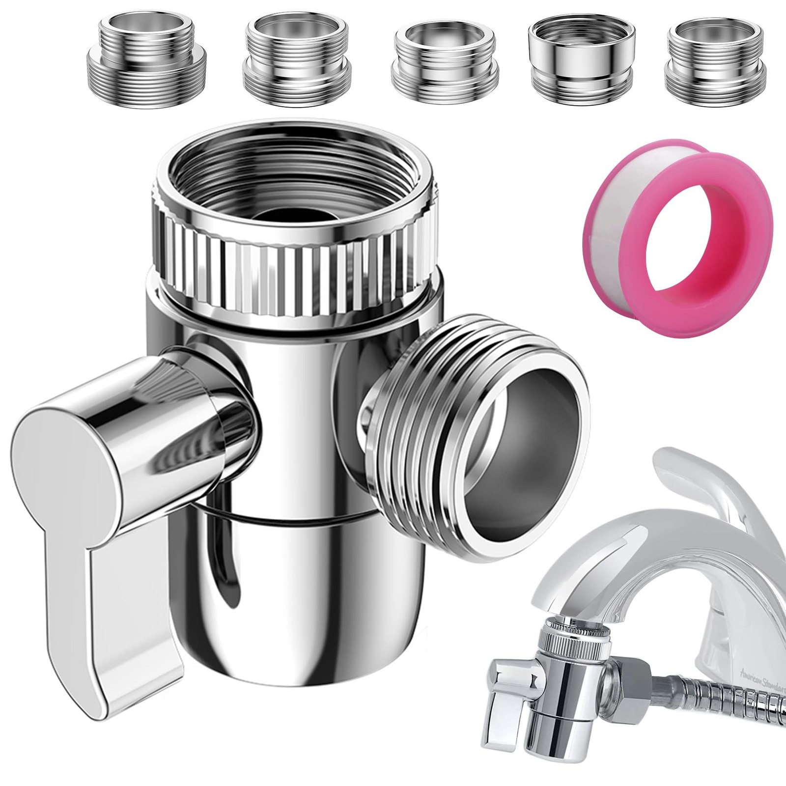 Faucet Diverter Valve with 2.76 x 3.94 x 1.97 inches, Sliver 5 Adapters