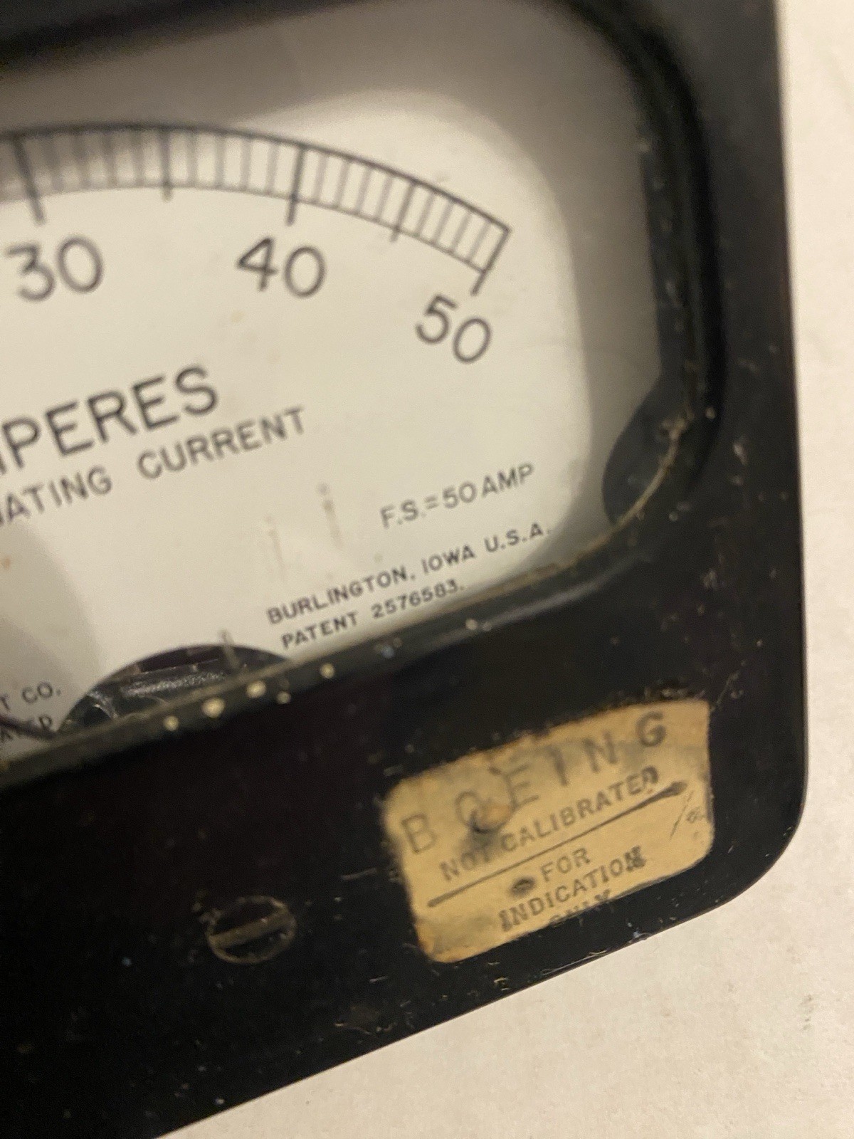 Burlington Model 732 Analog Amperes Alternating Current Panel Meter 50 AMP