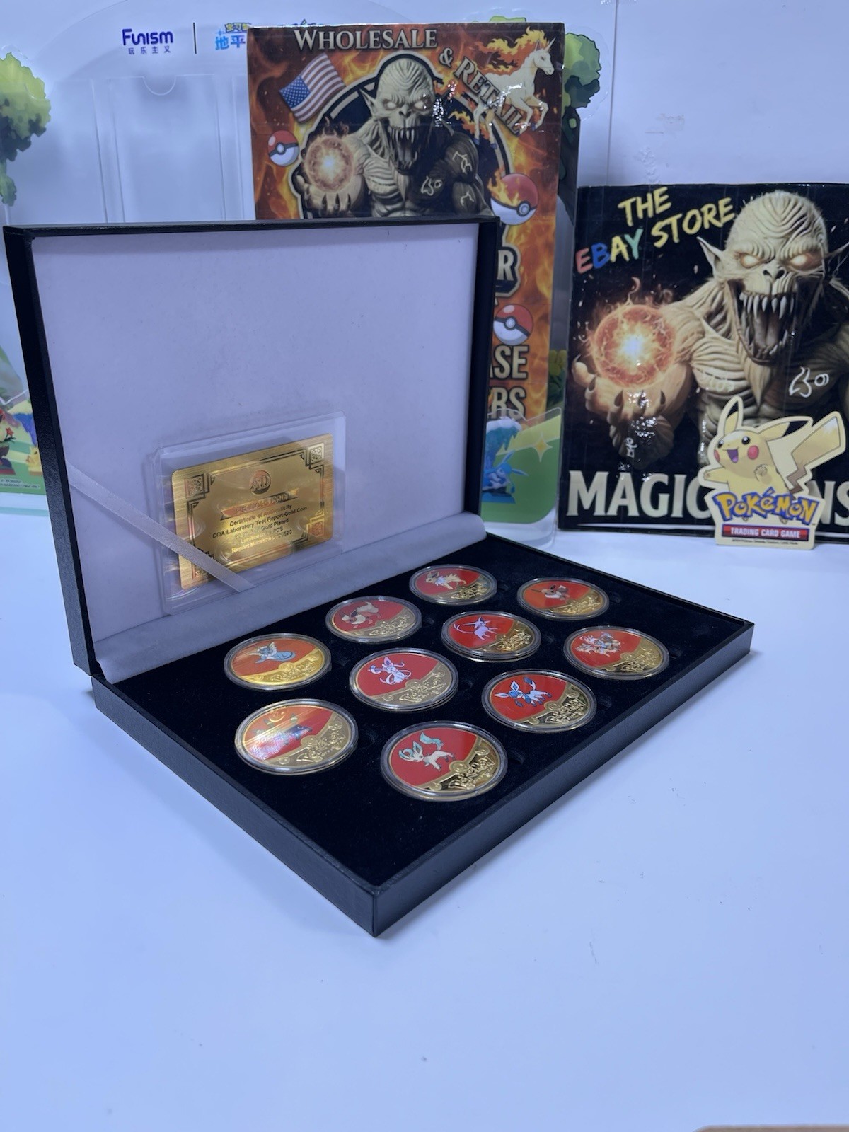 🏆 Pokemon 24K Gold Plated Coins Eeveelutions - box set 10 coins W/COA Gift Box