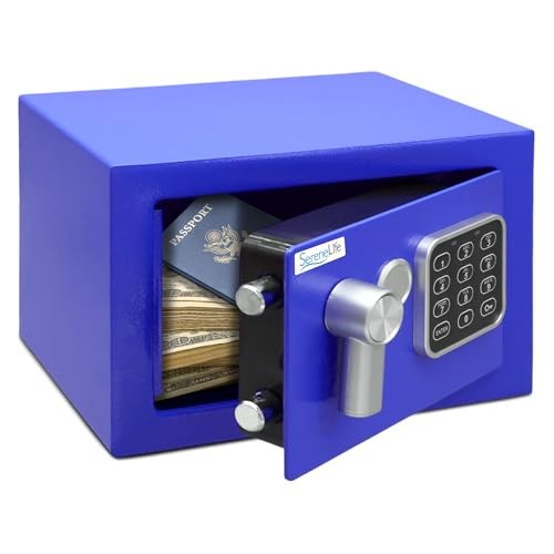 SereneLife Premium Steel Digital Safe Box - Secure Storage - Blue