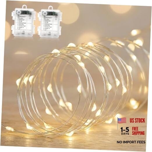 2 Pack 33Ft 100 LED Fairy Lights Battery Operated String 33 Ft Warm White