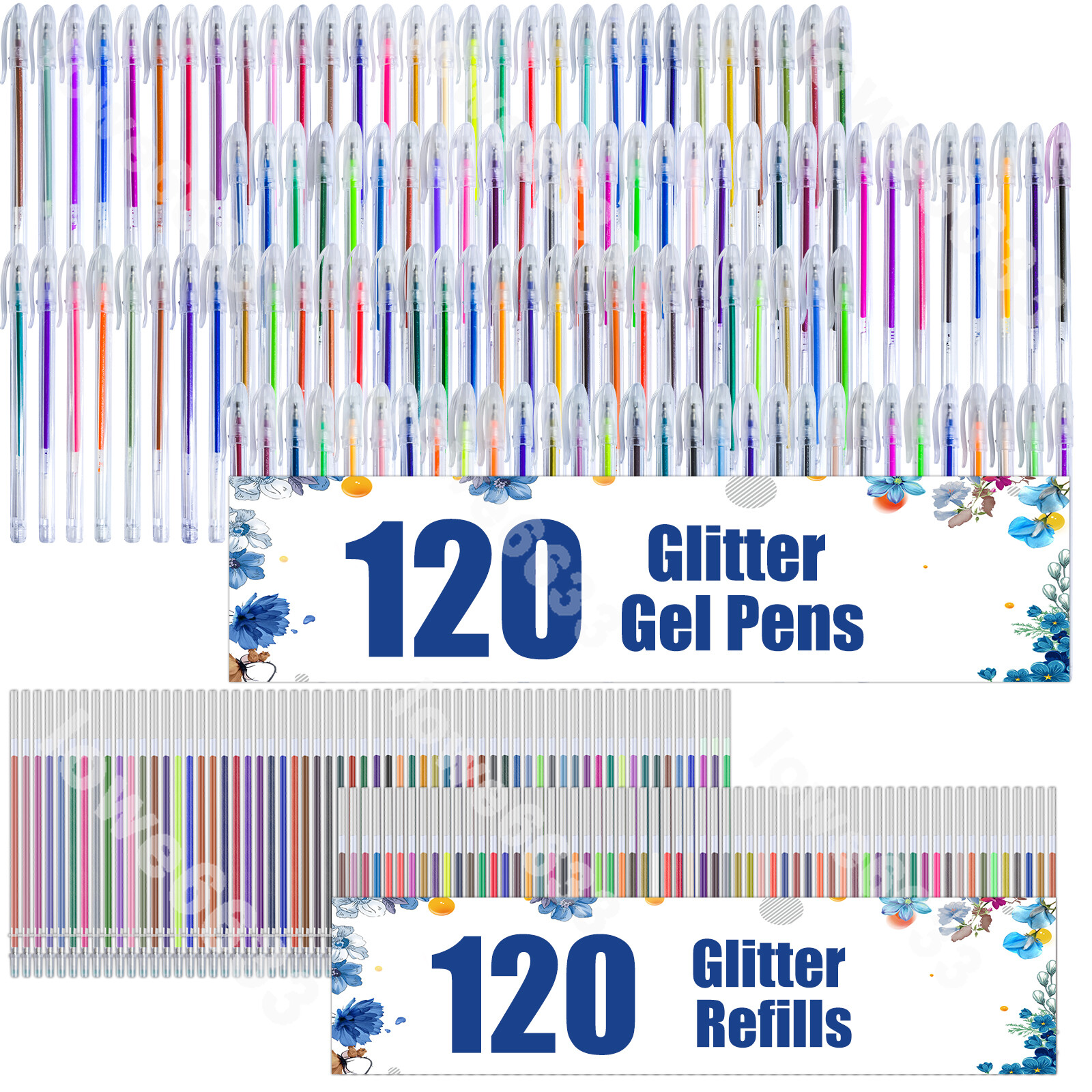 240 Glitter Gel Pen Set 120 Pens + 120 Refills for Adult Doodle Coloring Books