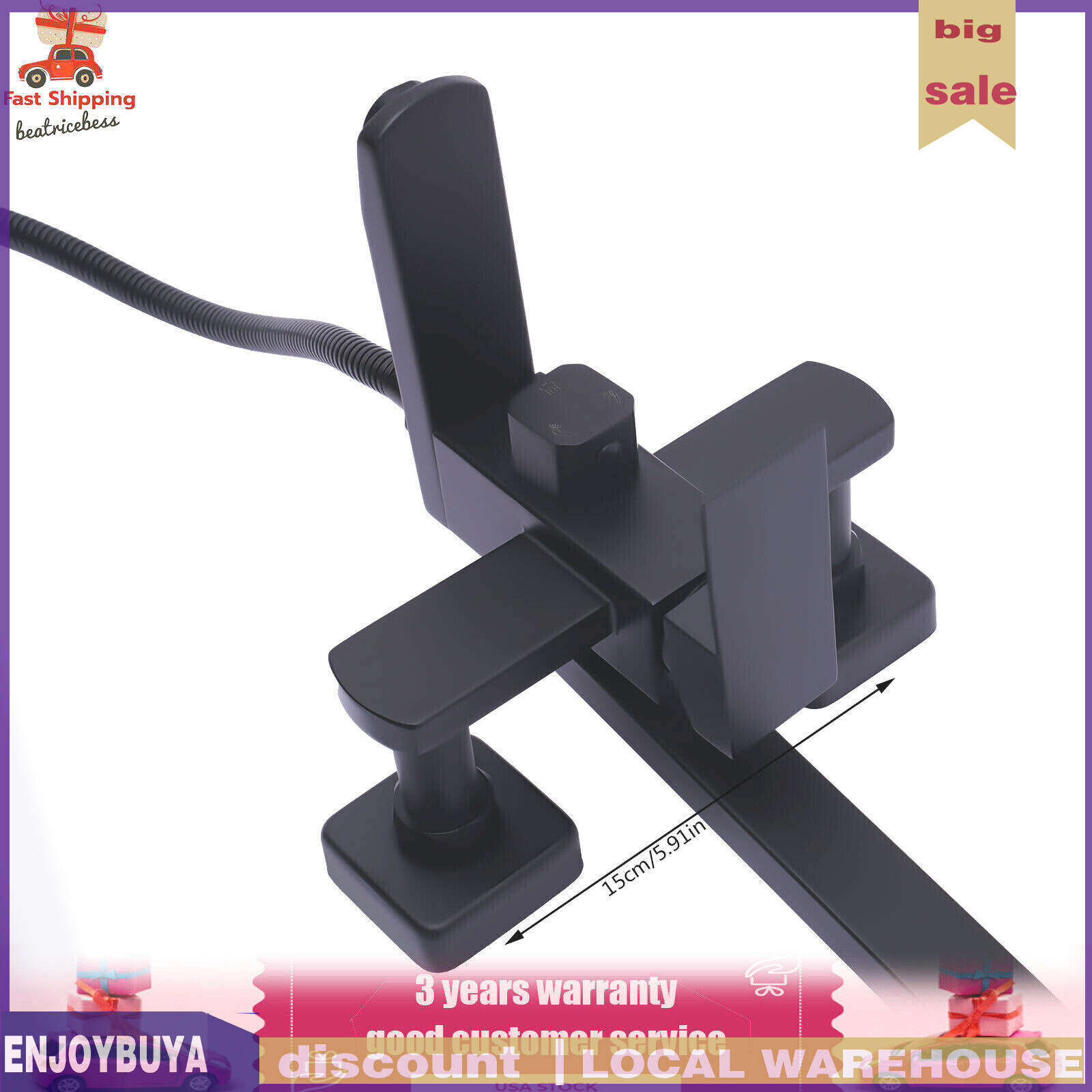 Shower Faucet Set System Rainfall Shower Head Handle Combo Kit Wall Mount Black