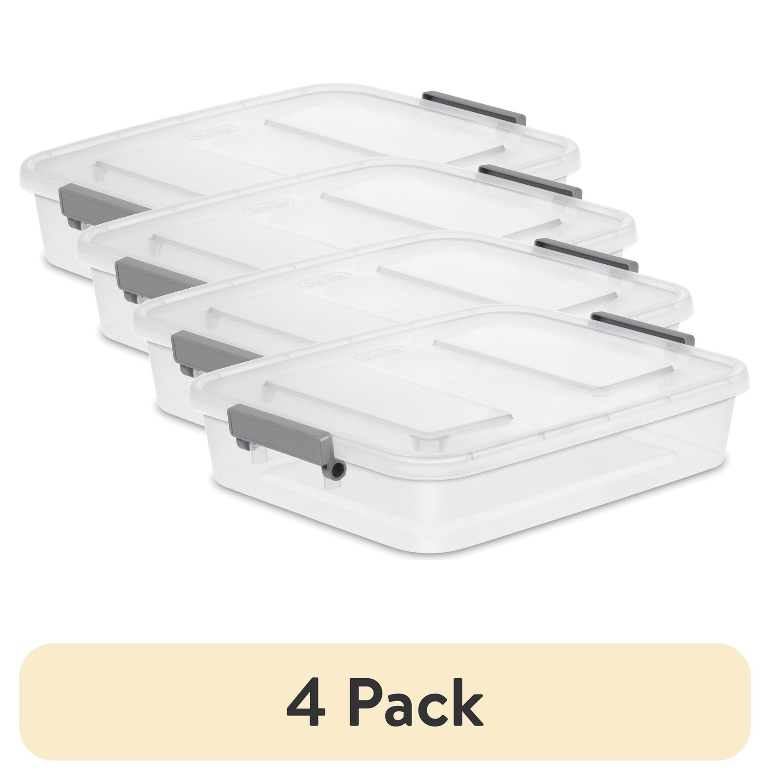 4 pack Modular Small Storage Bin 6.2 Quart Latching Clear Plastic Storage